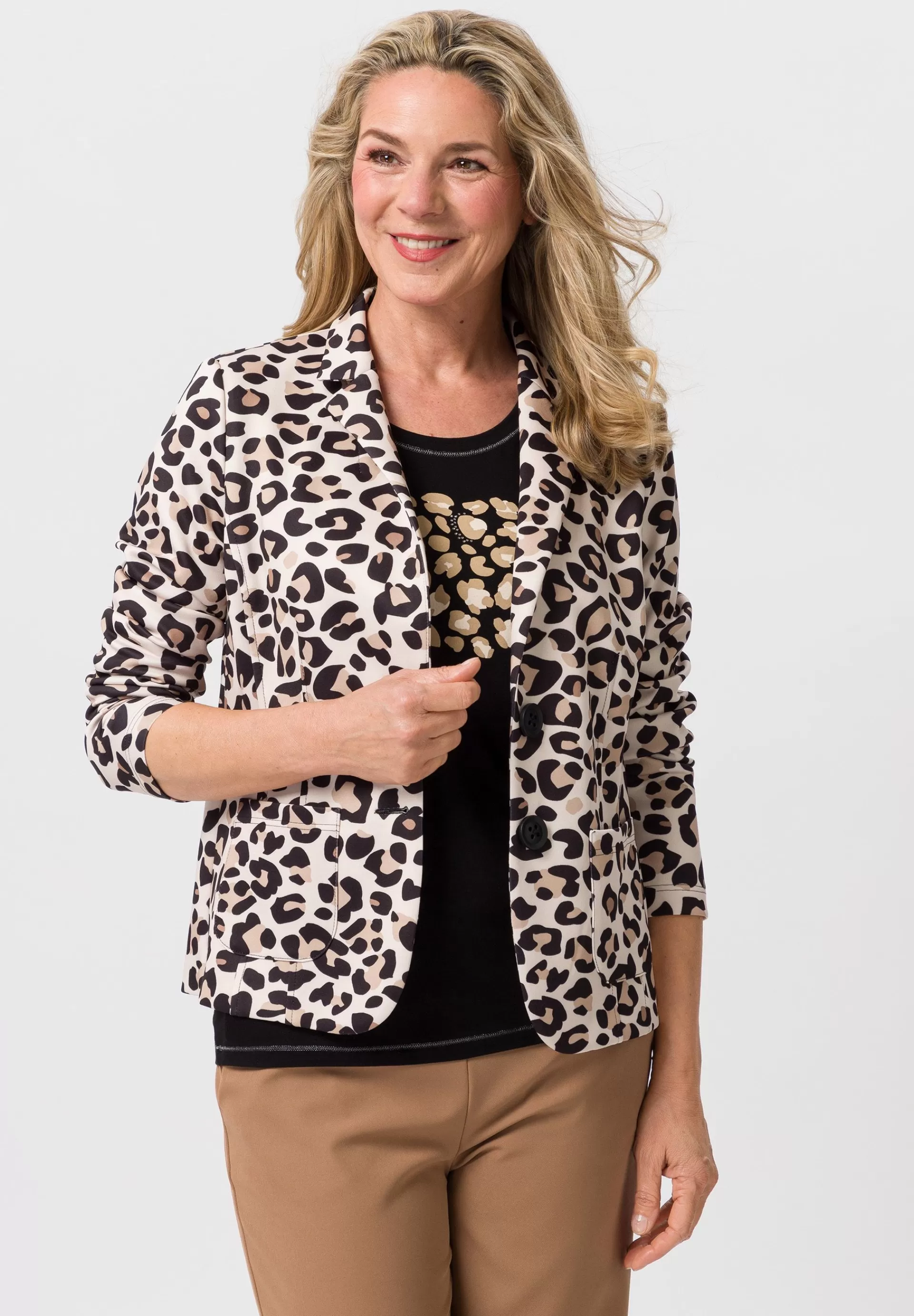 FRANK WALDER Blazer mit elegantem Animalprint nougat Discount