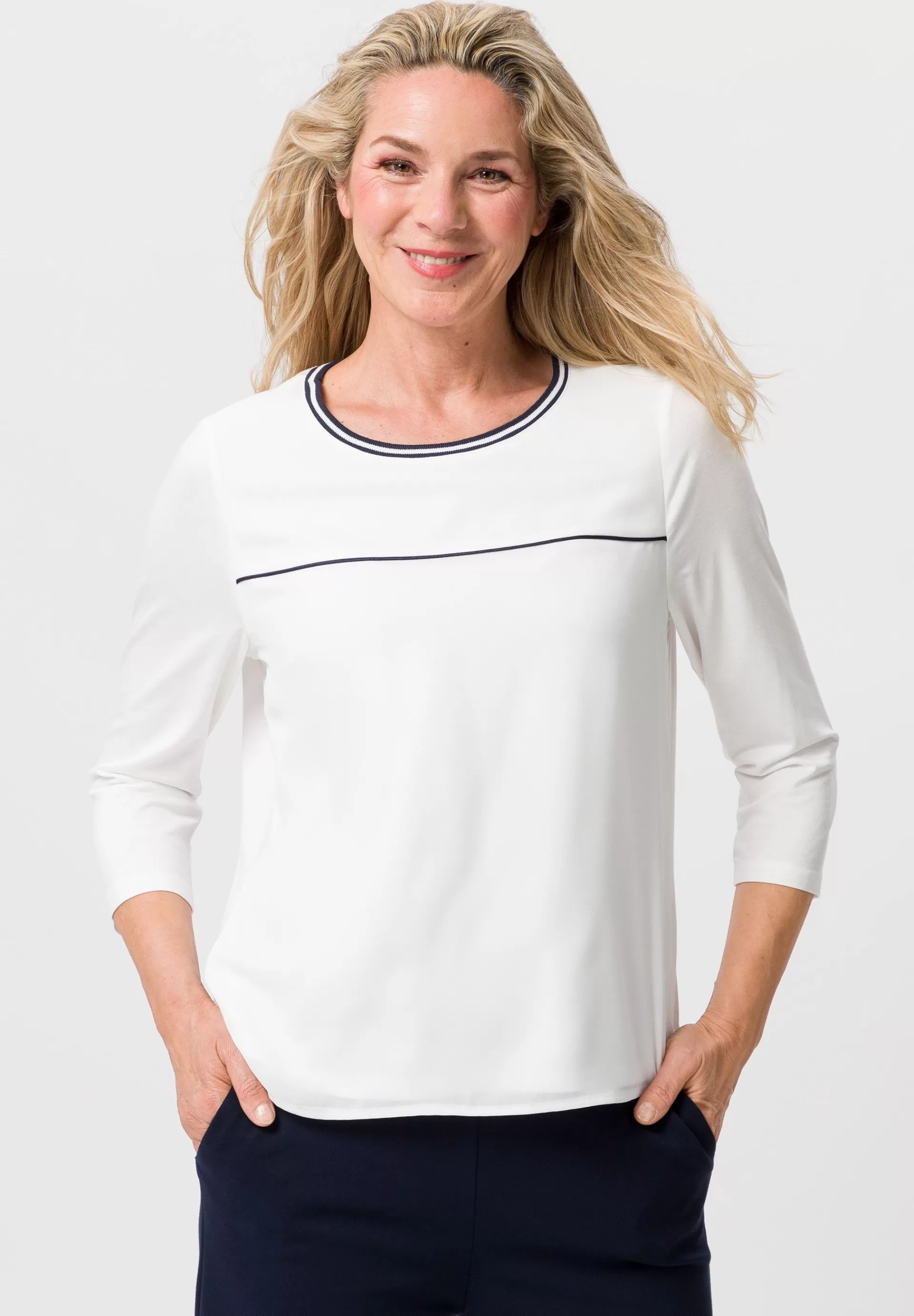 FRANK WALDER Blusenshirt mit Strickbündchen ecru Outlet