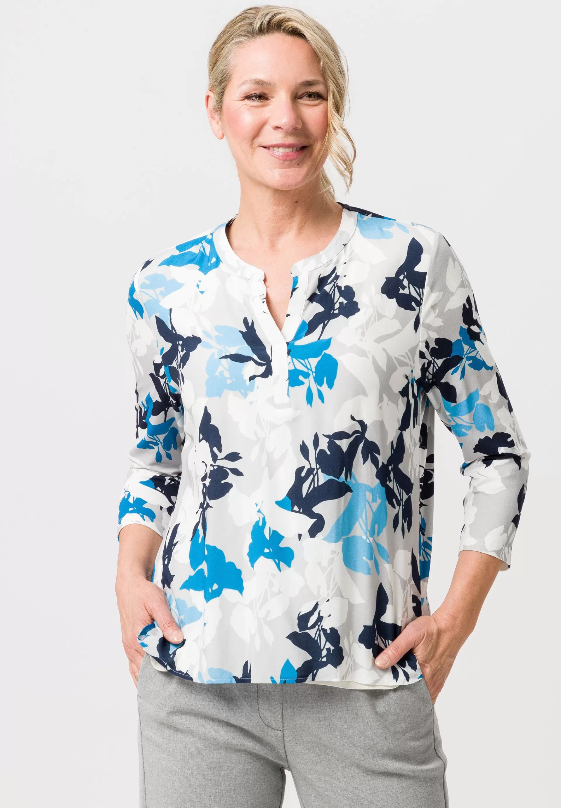 FRANK WALDER Blusenshirt mit tollem Blütendruck arcticblue Sale