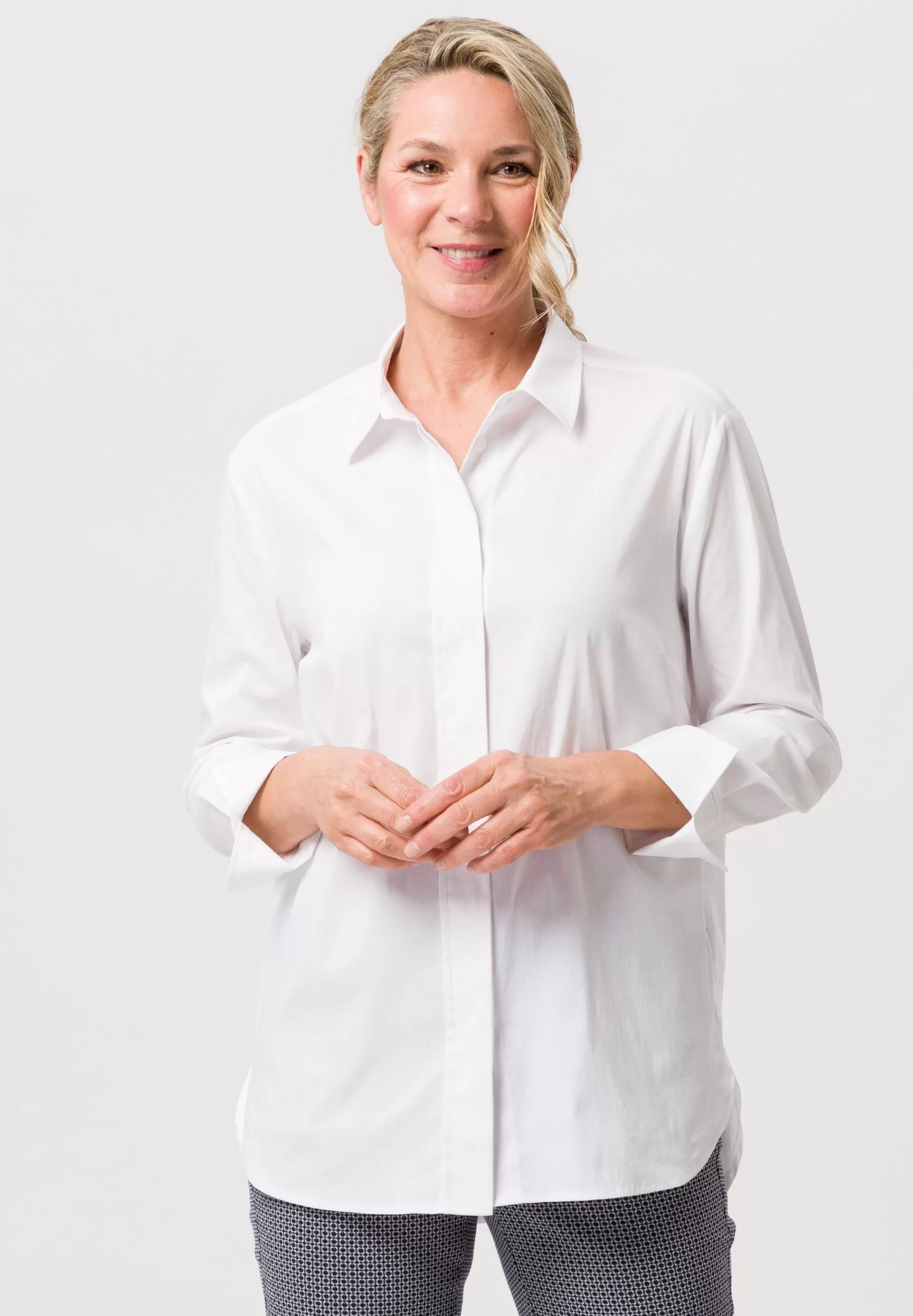 FRANK WALDER Longbluse mit verdeckter Knopfleiste weiss Shop