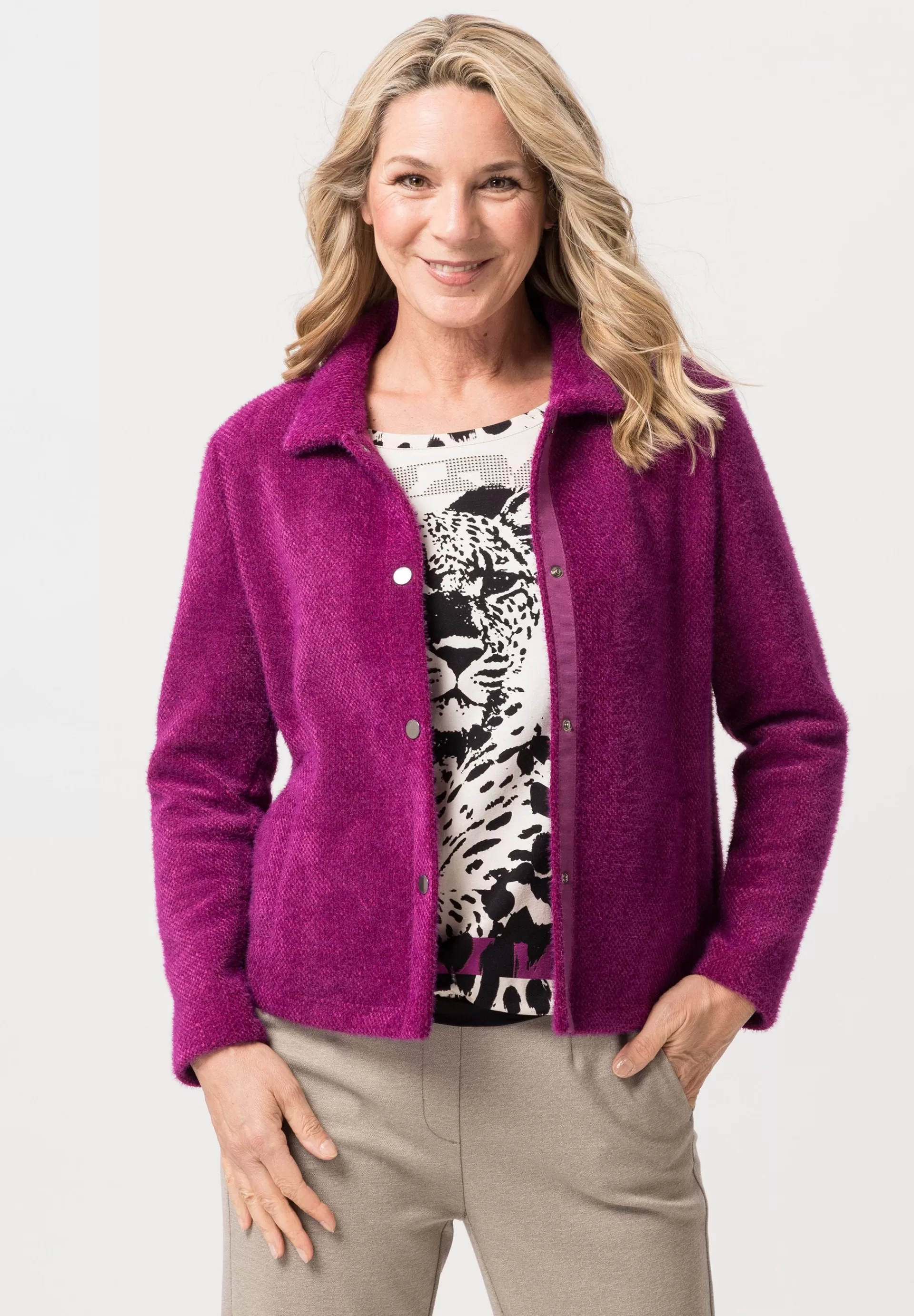 FRANK WALDER Strickjacke mit schmückendem Ripsband frenchfuchsia Flash Sale