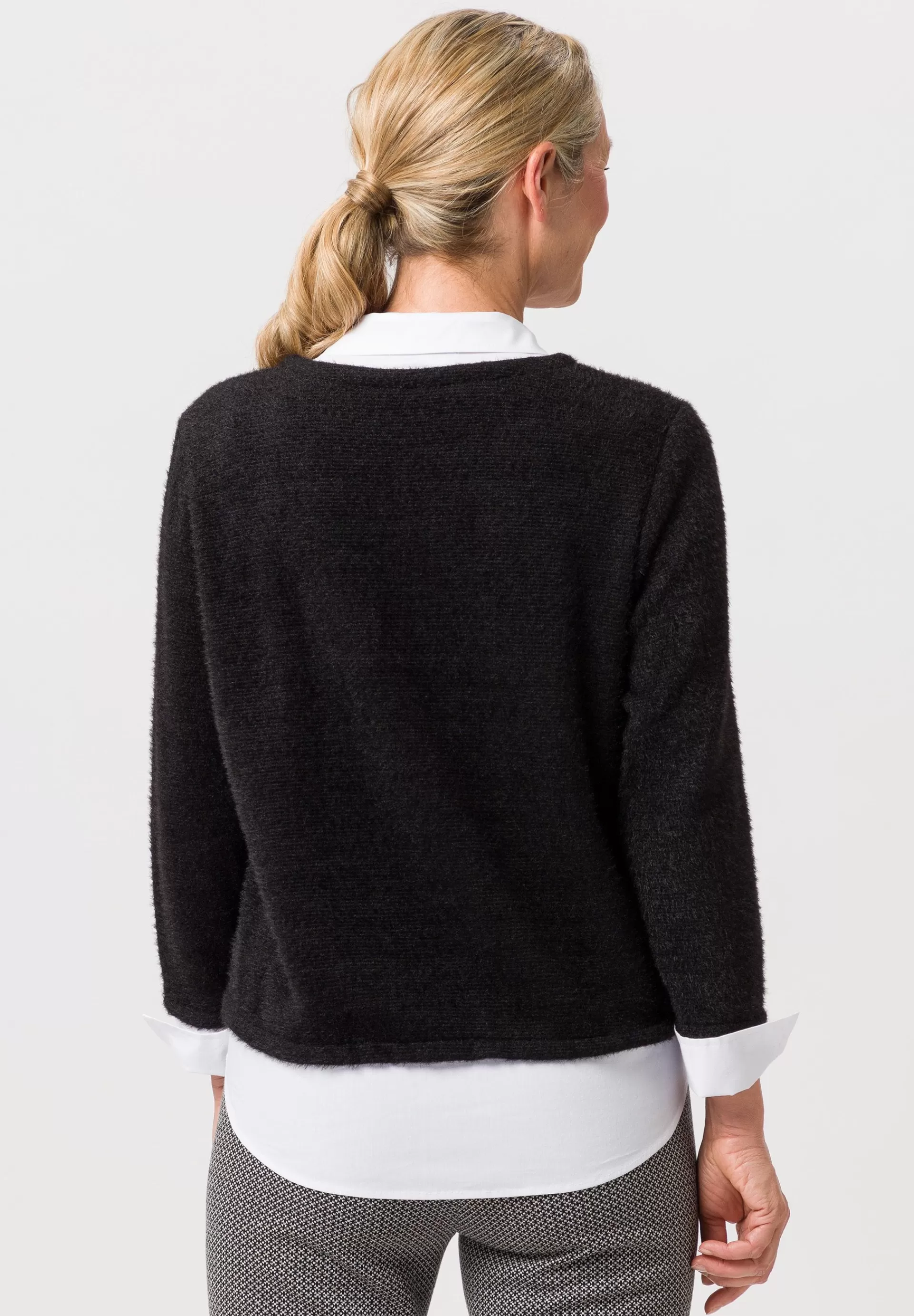 FRANK WALDER Strickpullover im Two-in-One-Look schwarz Sale