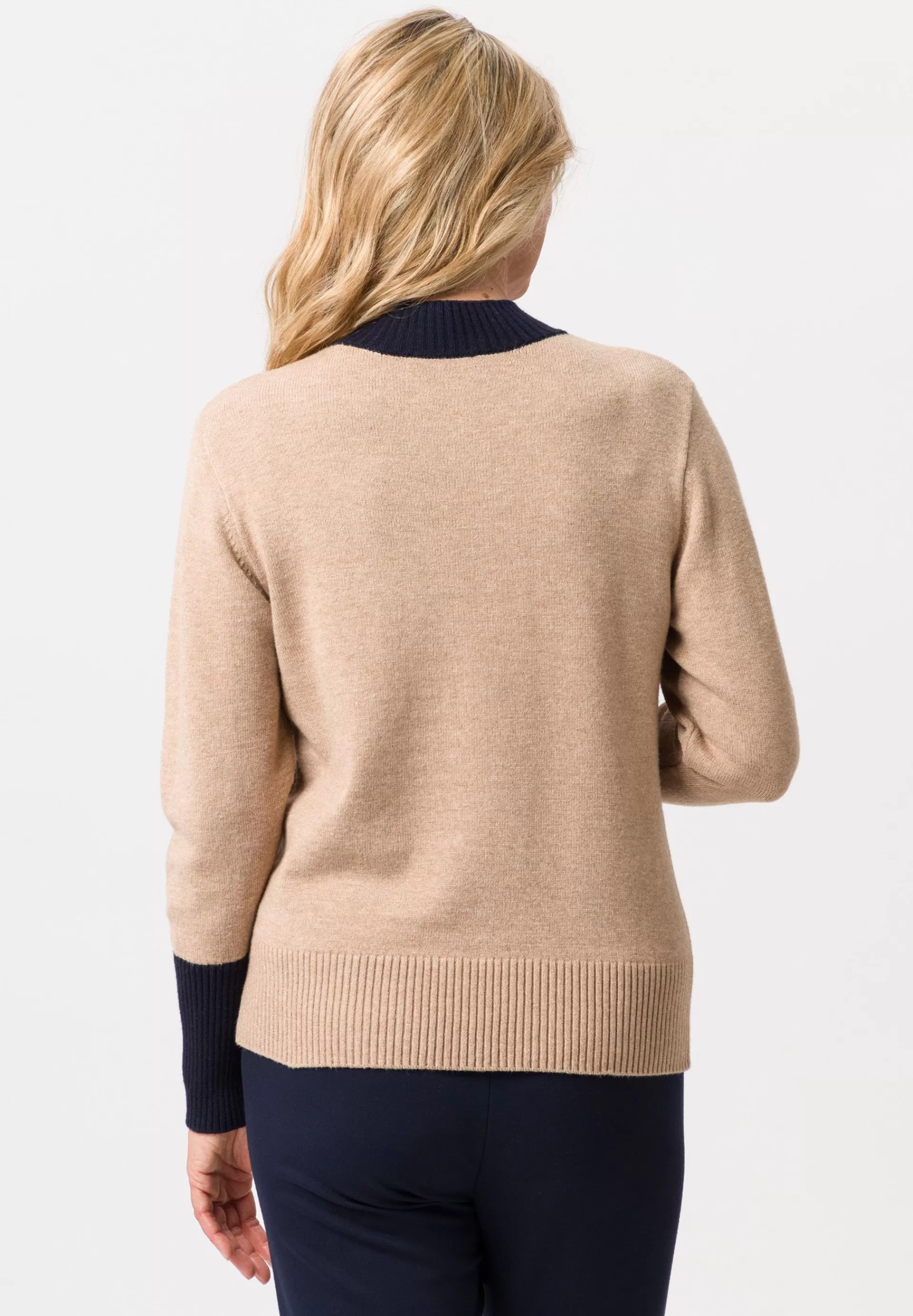 FRANK WALDER Strickpullover mit abgesetzten Bündchen camel Store